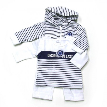 Babykleding 3 delig pakje 'Vintage' blauw/wit € 24,95