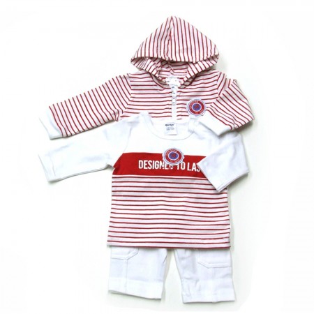 Babykleding 3 delig pakje 'Vintage' rood/wit € 24,95
